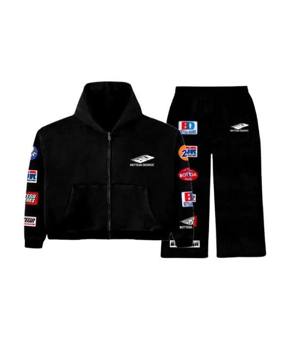 Bottega Desires Grey Patches Zip Tracksuit Black Bottega Desires Grey Patches Zip Tracksuit Black