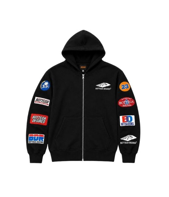 Bottega Desires Patches Zip Hoodie Black Bottega Desires Patches Zip Hoodie Black